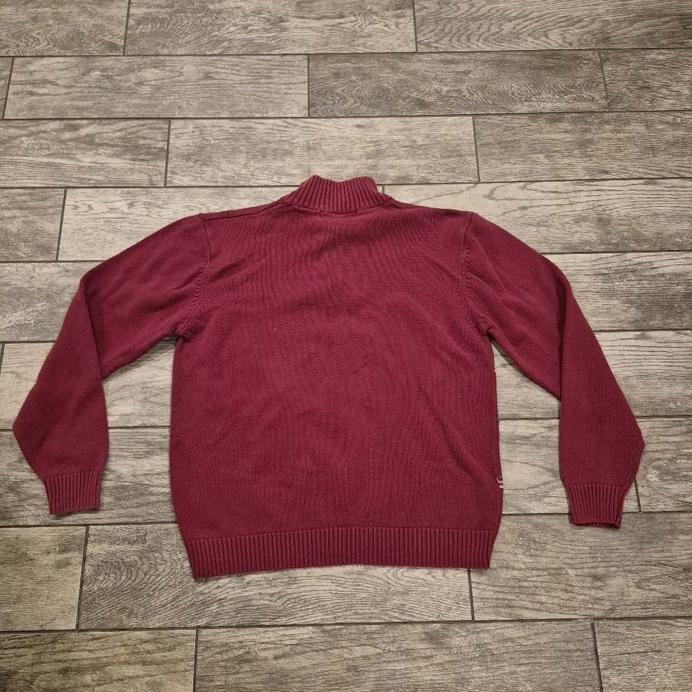 Oscar de la Renta 1/4 Zip Pullover Sweater XL Burgundy Striped 100% Cotton - Picture 6 of 6
